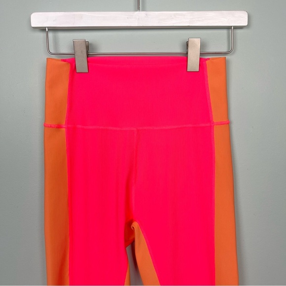 Wilo The Label Pink and Orange Color-Block Ribbed Leggings - Picture 3 of 7